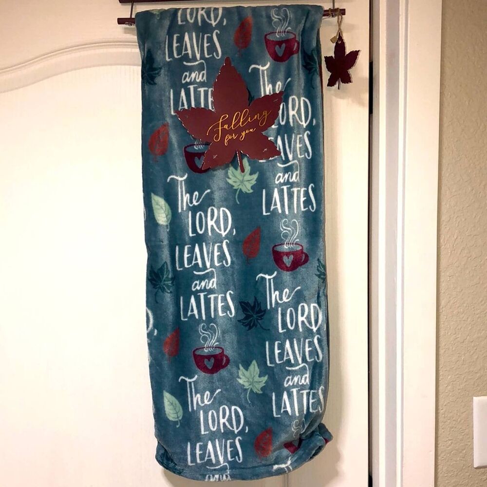 Fall Plush Blanket Throw Leaves Latte Coffee 50x60